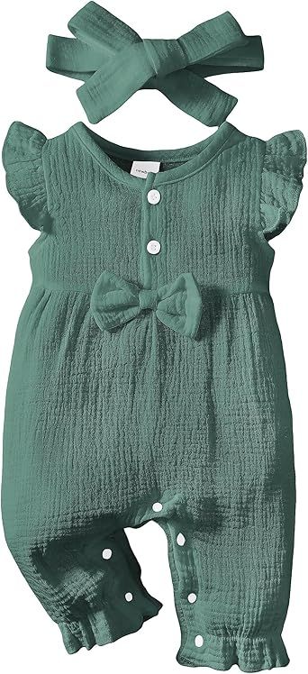 Renotemy Baby Girl Clothes Romper Infant Summer Bodysuit Outfits Cotton Linen Jumpsuits Newborn Essential Preemie Clothes