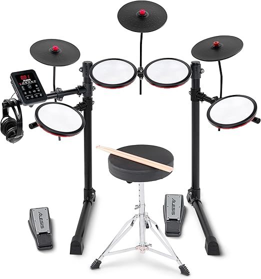 Alesis Turbo Max Electric Drum Set with Quiet 8" Mesh Pads, Lessons, Bluetooth and Accessories, Foldable