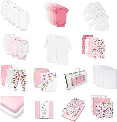 HonestBaby 50-Piece Oh Set Newborn Essentials Gift Box Organic Cotton for Infant Baby Boys, Girls, Unisex