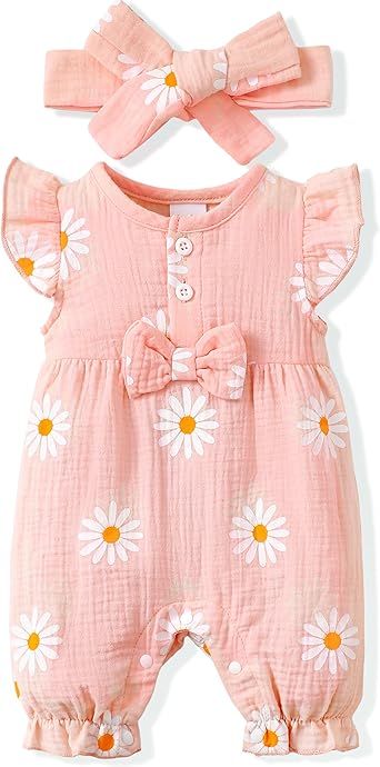 Renotemy Baby Girl Clothes Romper Infant Summer Bodysuit Outfits Cotton Linen Jumpsuits Newborn Essential Preemie Clothes