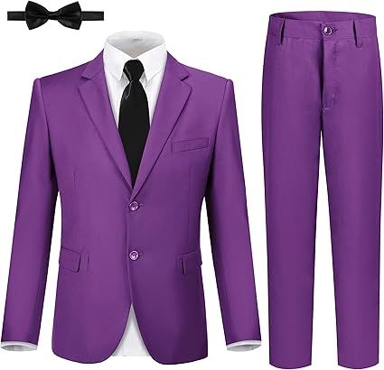 JPF Boys Formal Suits Slim Fit 5 Piece Kids Suit Jacket Pants Set with Dress Shirt and Tie for Wedding Prom