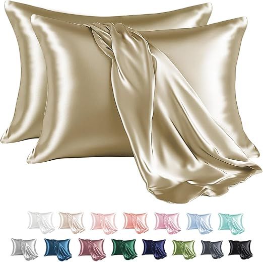 MR&HM Satin Pillowcase for Hair and Skin, Silk Satin Pillowcase 2 Pack, Queen Size Pillow Cases Set of 2, Silky Pillow Cover with Envelope Closure (20x30, Golden Bronze)