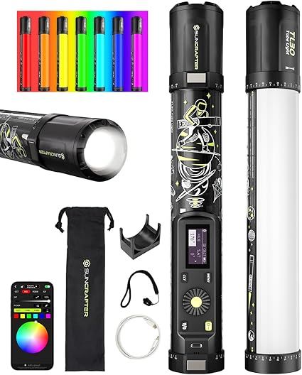TL30 RGB Light Tube, RGBWW 360° Adjustable Magnetic Video Lighting Wand Stick with Smart APP Control, 2700K-10000K CRI96+ TLCI99+, 21 Scenes, Focus-Adjustable Spotlight, 5000mAh Battery