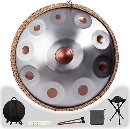 Handpan 19 inch D Minor Kurd Handpans 10 Notes Handpan Drum Instrument for Beginner Performance, 432HZ Sound Hand pan Drums for Adults