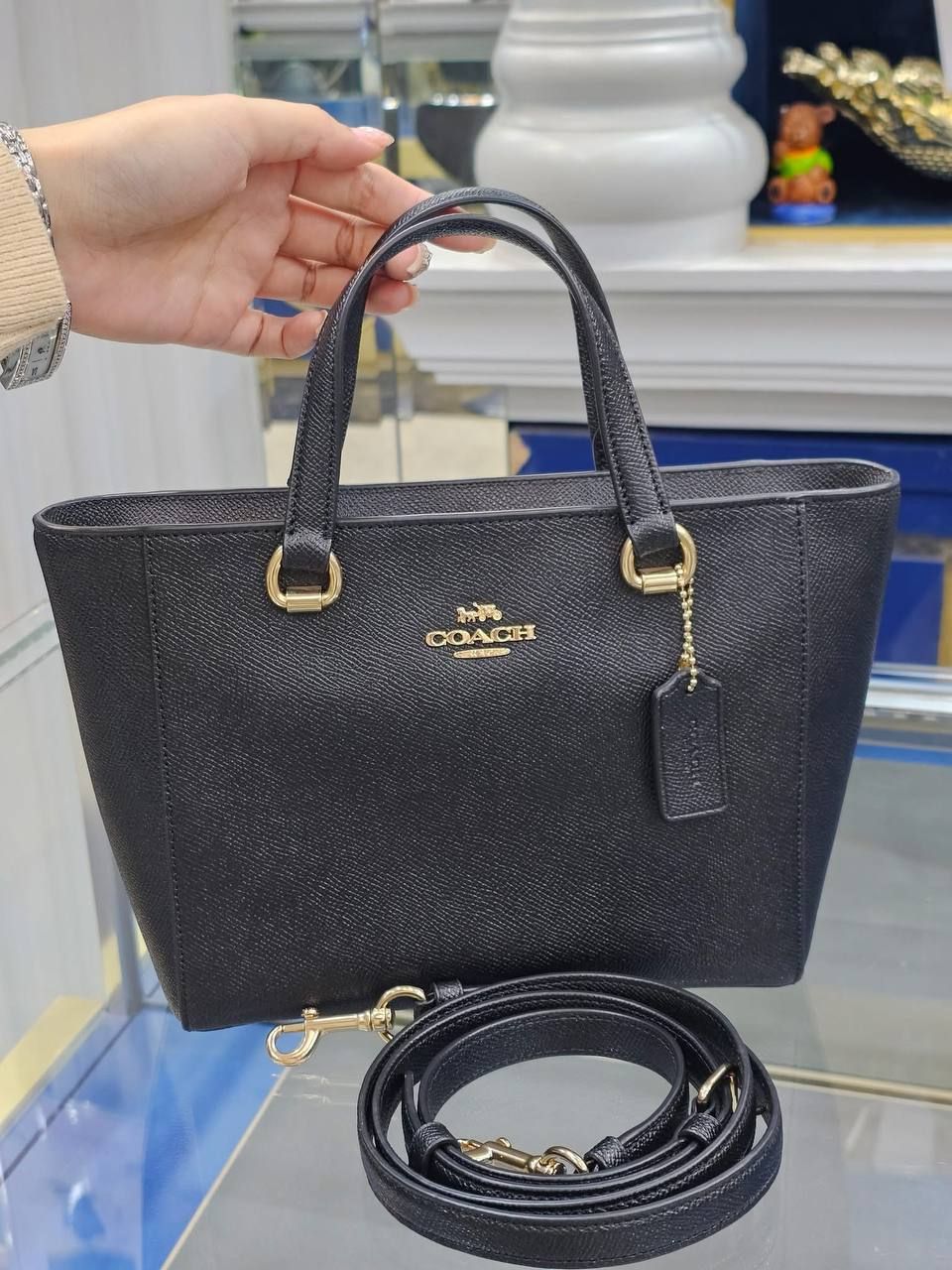 Coach Alice Small Black Crossgrain Leather Satchel Crossbody Bag