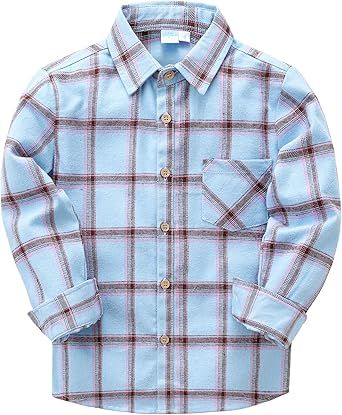 VATPAVE Boys Flannel Button Down Shirt Casual Long Sleeve Plaid Shirts 6-14 Years