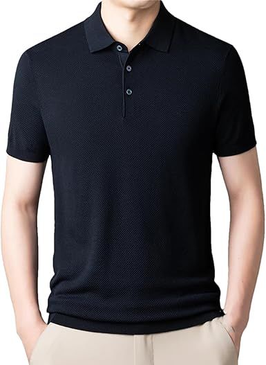 Men Summer Casual Knit Polo Shirts Short Sleeved Outdoor Workout Button Up Golf Shirts