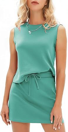 EXLURA Womens Summer 2 Piece Short Skirt Sets Sleeveless Top and Tennis Skorts Dressy Cotton Matching Sweatsuits Outfits 2026