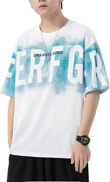 Japanese Short Sleeve T-Shirt Men's Round Neck Loose Half Letter Print Top