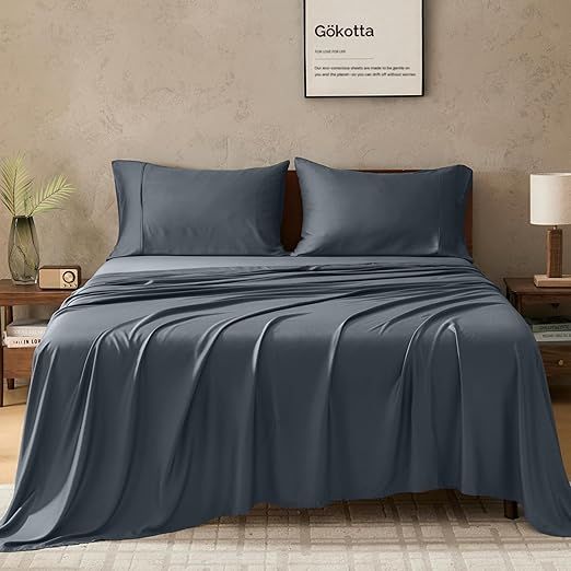 GOKOTTA Twin XL Sheet Set 3 Pcs, 100% Rayon Derived from Bamboo Sheets, Cooling Sheets for Hot Sleepers, 15 Inch Deep Pocket Twin XL Size Bed Sheets with Elastic Corner Straps, Silky Soft - Stone Grey