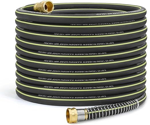 Lightweight Rubber Garden Hose 100 ft, 5/8" Hybrid Rubber Hose with Solid Brass Fitting, Water Hose Pipe for Outdoor, Cleaning & Washing