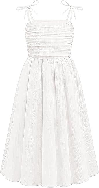 Arshiner Girls Summer Dress Maxi Spaghetti Strap Ruched Flowy Beach Boho Casual Teen Girl Sundress 6-14 Years