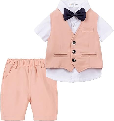 Mud Kingdom Boys Suit 4 Piece Dress Shirt Vest Shorts Set with Bow Tie 2-8 Years