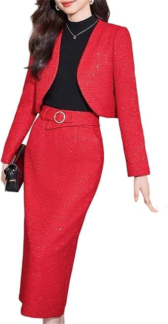 Women's Business Formal Slim Fit Sheath Silhouette Solid Full Opening Blazer Jacket Work Wear Skirt Set