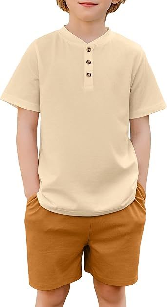 Arshiner Boys Summer Clothing Sets 3-button Short Sleeve Tee and Shorts Casual Outfits for 5-12 Years