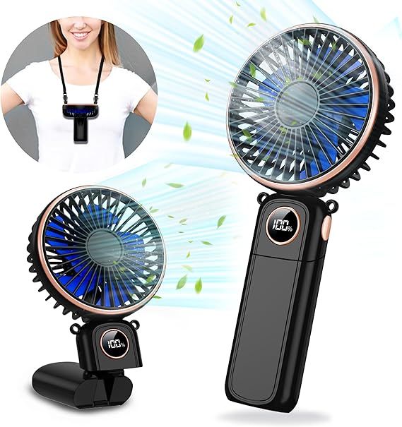 Portable Handheld Fan 5200mAh, USB Rechargeable Foldable Electric Personal Small Mini Hand Held Fan, 22Hrs Runtime, 6 Speeds, LED Display, Battery Powered, Gift for Men, Women, Travel, Outdoor, Makeup