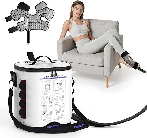 Cold Therapy Machine with Programmable Timer, Portable Ice Machine for Ankle After Surgery, Ankle Replacement Recovery System, Cryotherapy Pain Relief w/Compression Pad