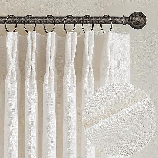Natural Pinch Pleated Linen Curtains 84 Inch Length 2 Panels for Living Room Bedroom Textured Cream Ivory Birch Semi Sheer Boho Neutral Back Tab Pinch Pleat Hooks Rings Window Curtain 84 Inches Long