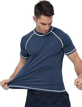 Mens Swim Shirts UPF 50+ Sun Protection Quick Dry SPF Rash Guard Outdoor Beach Fishing T Shirts