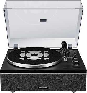 ONE-S Vinyl Record Player with Bluetooth Input/Output, All-in-One Vintage Turntable Built in Speakers, Phono Preamp & DSP, AT-3600L Cartridge, 33/45 RPM (Black)