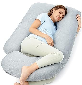 Momcozy Pregnancy Pillows with Cooling Cover, U-Shaped Full Body Maternity Pillow for Side Sleepers 57 Inch - Support for Back, Hip, Belly, Legs for Pregnant Women