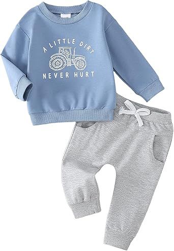 Yvowming Baby Boy Clothes Fall Clothes Truck Print Long Sleeve Pullover Tops + Pant Sets Toddler Winter Outfits