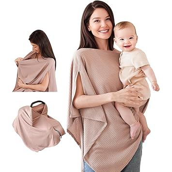 Konssy Nursing Cover for Breastfeeding, Soft & Breathable Privacy Poncho, Multi-Use Feeding Shawl, Comfortable & Portable Breastfeeding Cover for Women (Camel)