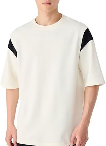 Men's Fashion Splicing T-Shirt Loose Polyester Round Neck Short Sleeves Breathable Sports Comfortable Ves