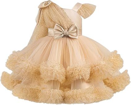 OBEEII Toddler Baby Girls Pageant Dress Sequins Heart Tulle Tutu Dress Flower Wedding Princess Birthday Party Prom Gown