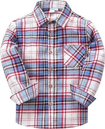 VATPAVE Boys Flannel Button Down Shirt Casual Long Sleeve Plaid Shirts 6-14 Years