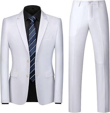 Cambkatl Men's 2 Piece Blazer Suits Slim Fit Two-Botton Suit Jacket & Dress Pants Wedding Formal Business Tuxedo Outfits