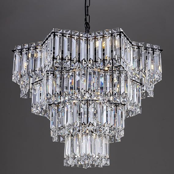 TOCHIC Modern Black Crystal Chandelier, 23" Luxury Octagonal Star Chandeliers Adjustable Hanging Light Fixture for Dining Living Room Bedroom Foyer Entryway Kitchen Island