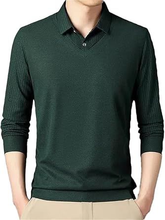 Mens Stretch Cotton Polo Shirts Long Sleeve Breathable Quick Dry Business Golf Athletic Fit Wicking Casual Shirt