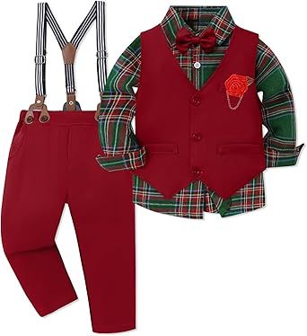 WESIDOM Toddler Boy Clothes Suit Formal Dress Shirt+Bowtie+Vest+Boutonniere+Suspender Pants Boys Gentleman Outfits Set