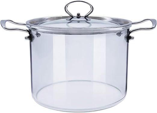 Clear Glass Pot for Cooking Large Glass Saucepan with Cover on Stove Big Glass Simmer Pot with Stainless Steel Handle Stovetop Cooking Pot Glass Cookware Pot for Home Kitchen Restaurant,5.5L