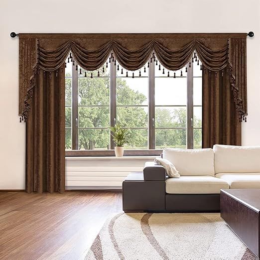 ELKCA Thick Chenille Window Curtains Valance for Living Room Luxury Chocolate Curtain Valance for Bedroom (W138inch, 1 Panel)
