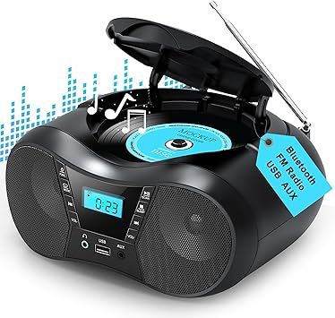 Greadio Boombox Portable CD Players for Home with Bluetooth, Boom Box CD Player FM Radio Combo, Stereo Sound, AC/Battery Powered, CD/CD-R/RW Compatible, Support AUX/USB/Headphone, Timer, Repeatable