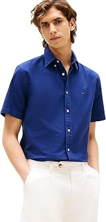 Tommy Hilfiger Men's Short Sleeve Oxford Shirts in Regular Fit, Men's Button Down Shirts