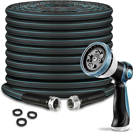 100FT Garden Hose with Nozzle, 3/4 Inch Flexible Water Hose - Kink-Proof, Leak-Proof & Durable Design for Easy Outdoor Watering and Storage