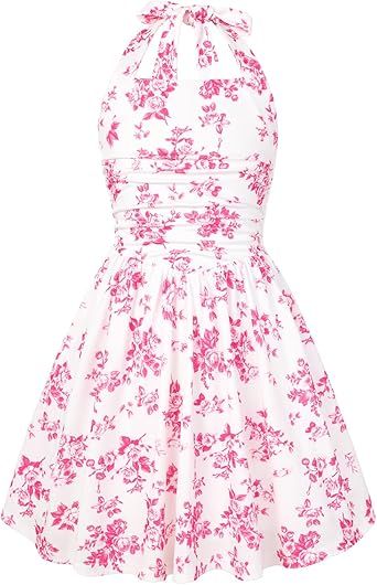 GRACE KARIN Girls Floral Summer Dress Spring Holiday Beach Party Sundress Halter Neck Tie Backless Dresses 7-14 Years