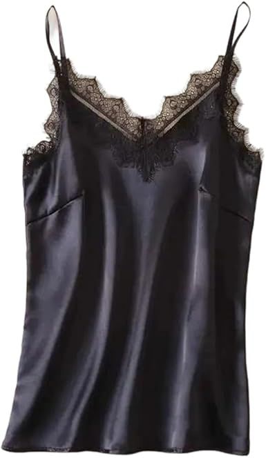 Women's Elegant V-Neck Sleeveless Lace Patchwork Cami Top Summer Pullover Tank Blouse