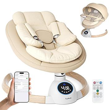 Electric Baby Swing with 5-Speed Motion & Vibration, Bluetooth Music, Remote Control, 10 Preset Melodies, Portable Baby Rocker for Newborns, Max 20 Lbs, 0-6 Months, Aluminum Frame