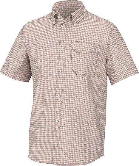 HUK - Men's Tide Point Pattern Short Sleeve Shirt, Fishing Button Down