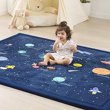 1.3" Thick Large Baby Floor Play Mat 59x79, Padded Memory Foam Play Mat, Non-Slip Plush Carpet Playmat for Nursery Playroom Classroom (Solar System)