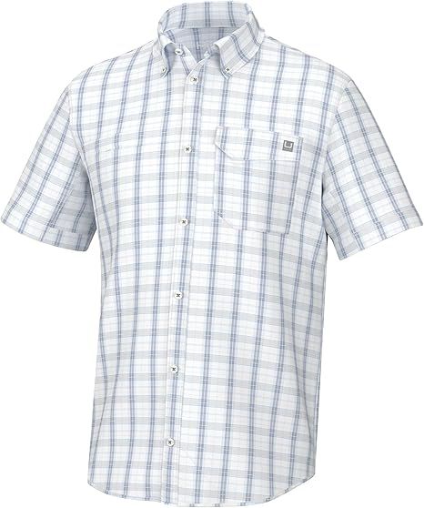 HUK - Men's Tide Point Pattern Short Sleeve Shirt, Fishing Button Down