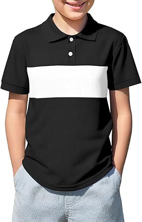 Haloumoning Boys Short Sleeve Pique Polo Shirts Kids Color Block School Uniform Shirt 5-14 Years