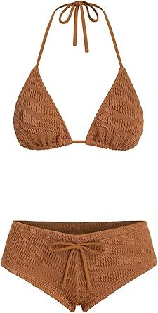 About this item  •   Classic Black with Contrast Trim – Women’s bikini set designed in sleek black with contrast piping for a stylish, eye-catching swim look. •   Halter Triangle Top with Cutout – Adjustable halter neckline and cutout triangle style provi