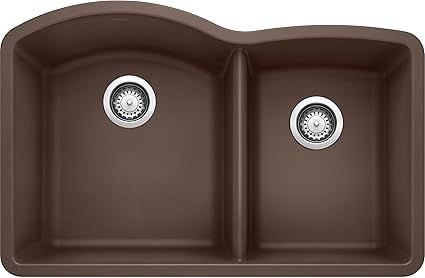 BLANCO, Café Brown 440177 DIAMOND SILGRANIT 60/40 Double Bowl Undermount Kitchen Sink, 32" X 21"