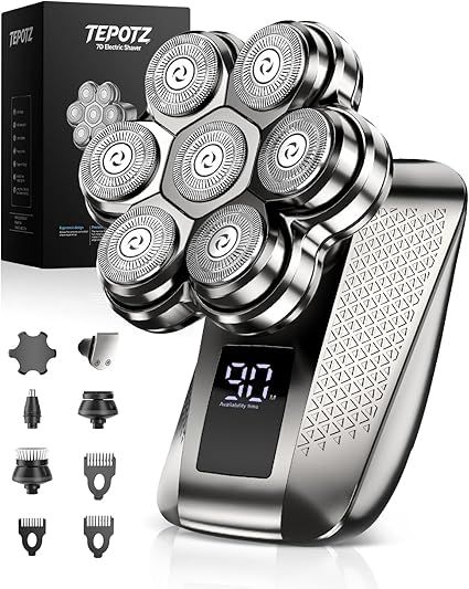 7D Head Shavers for Bald Men, IPX7 Waterproof Wet or Dry Electric Razor for Men/Women, 5-in-1 Detachable Head Shaver, Grooming Kit, LED Display/Type-C Charge, Travel-Friendly, Portable