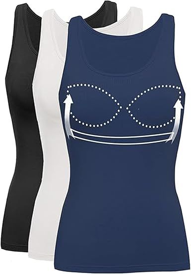 Tank Top with Built in Bra Cup for Women Casual Wide Strap Sleevless Layer Camisole Yoga Top Pack S-3XL